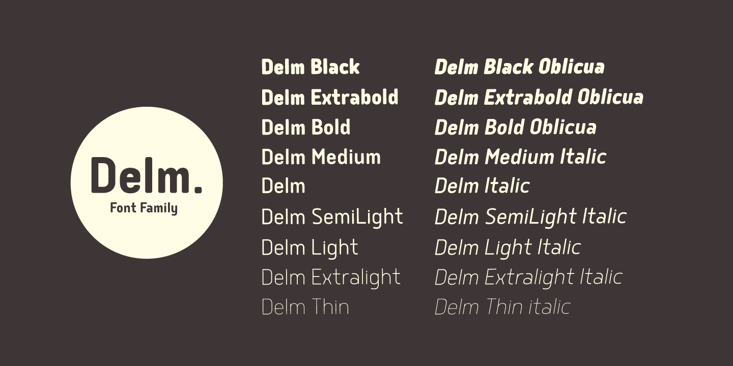 Przykład czcionki Delm Semi Light Italic